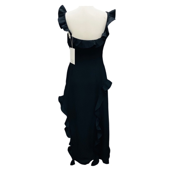 ROKH BLACK RUFFLE DETAIL LONG DRESS - Picture 3 of 6